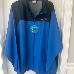 Columbia Blue Waterproof Jacket with Hood and Zippered Pockets